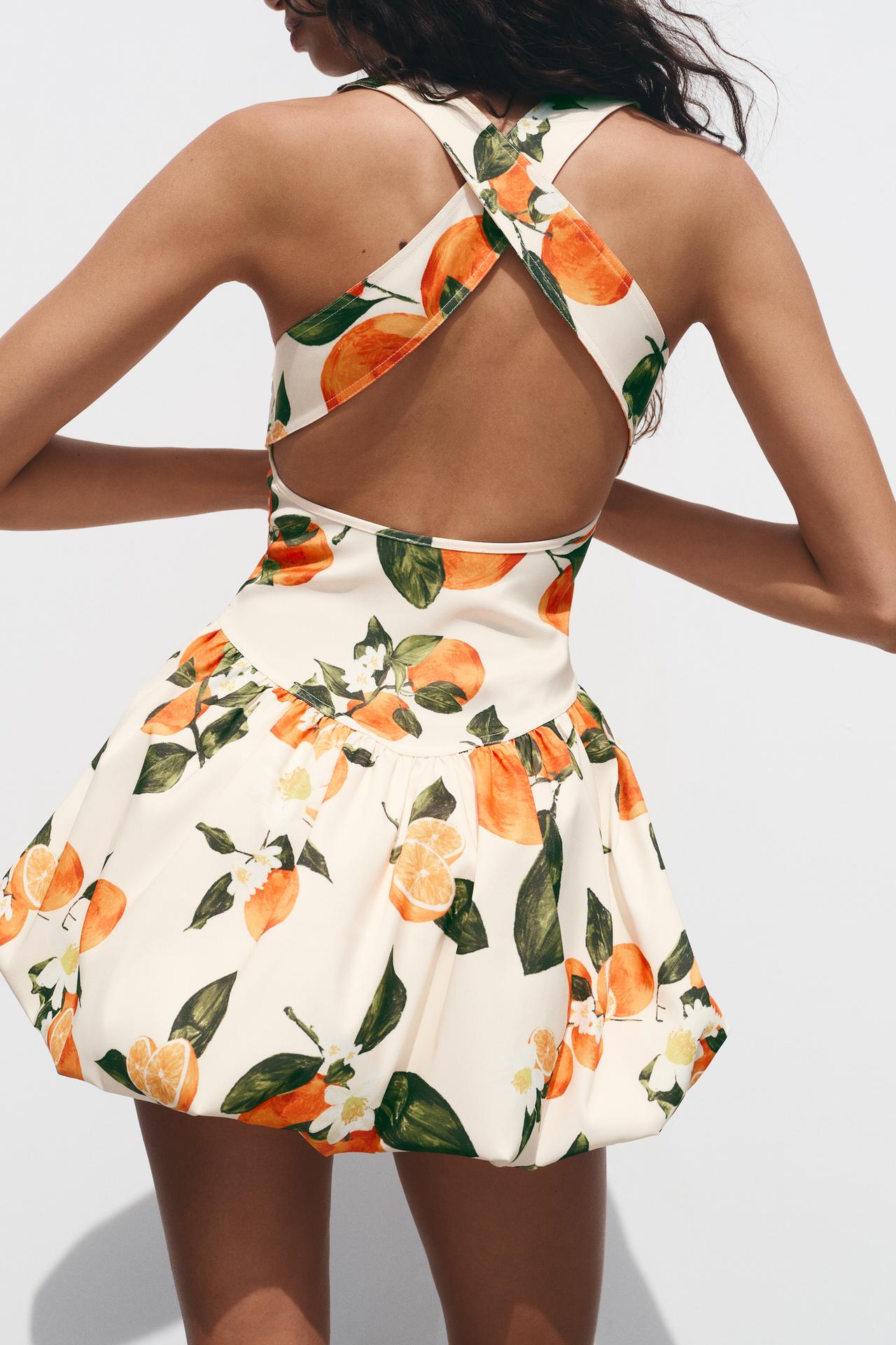 TANGERINE ORANGE PRINT BUBBLE DRESS