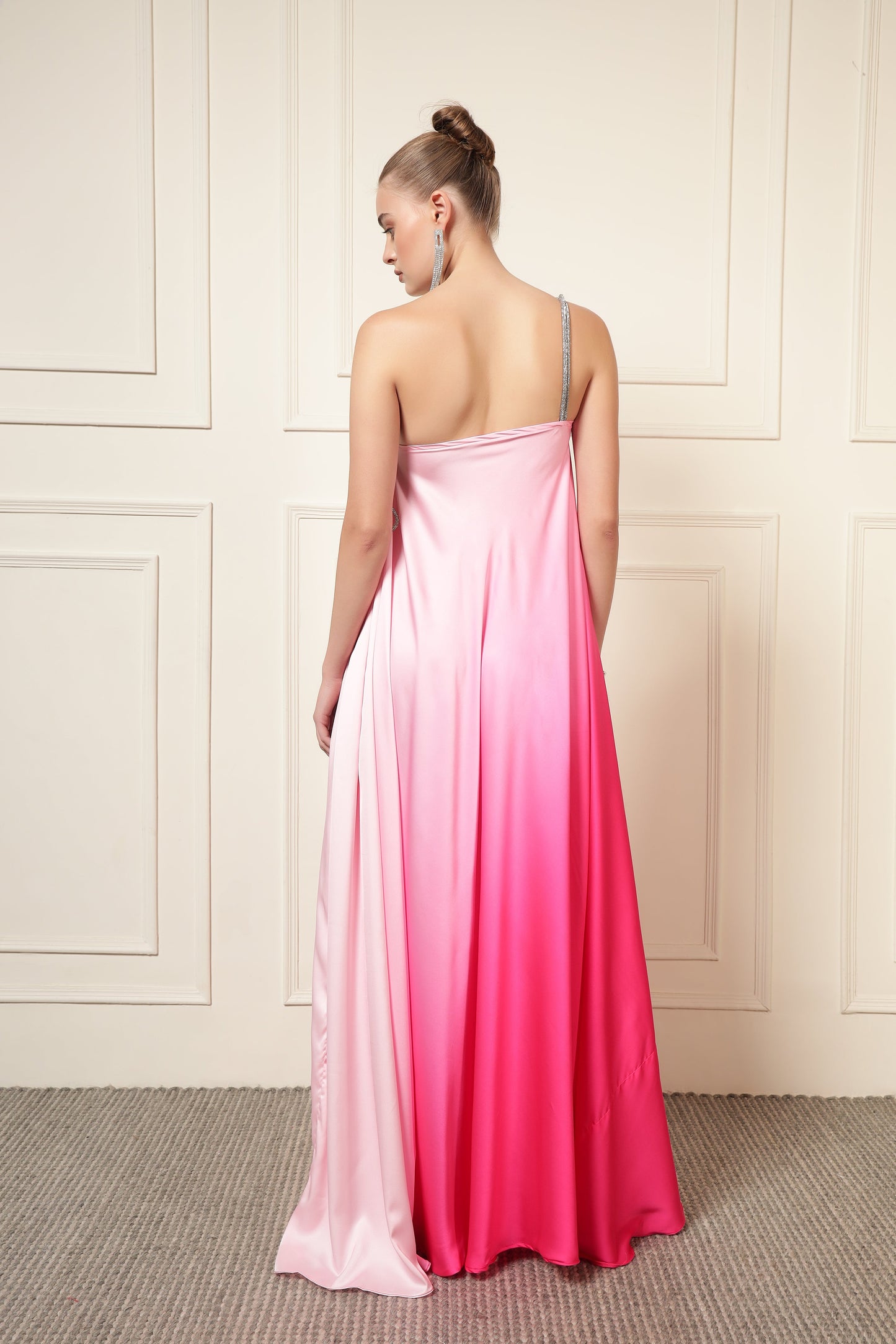 PINK OMBRE DIAMOND STRAP MAXI DRESS