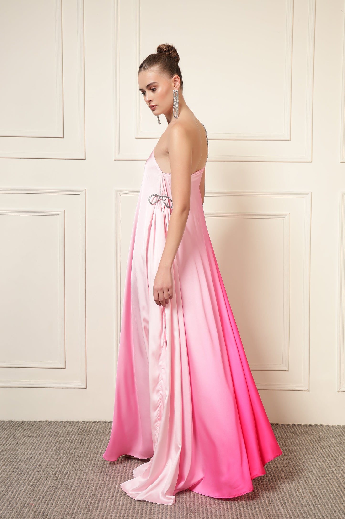PINK OMBRE DIAMOND STRAP MAXI DRESS