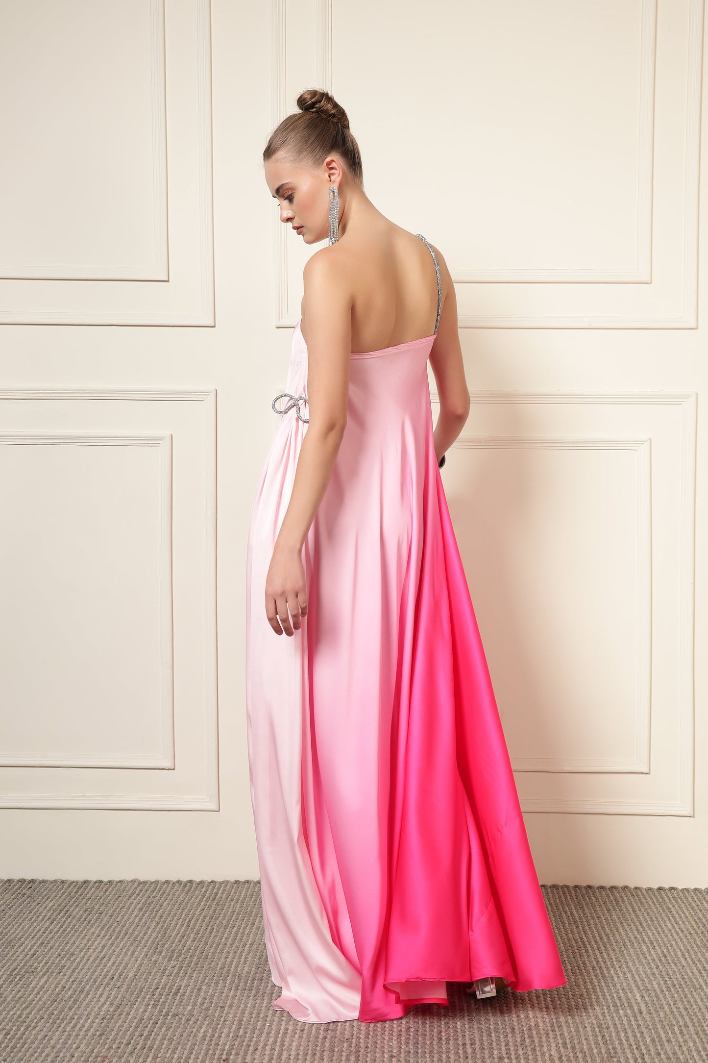 PINK OMBRE DIAMOND STRAP MAXI DRESS