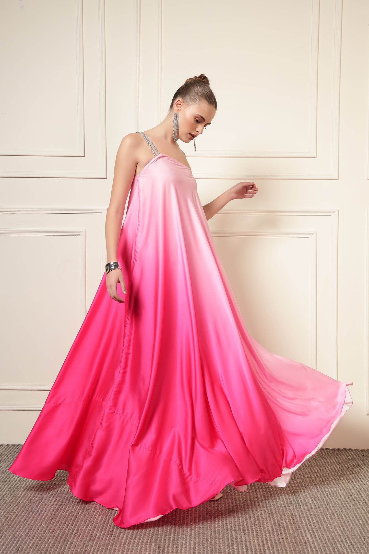 PINK OMBRE DIAMOND STRAP MAXI DRESS