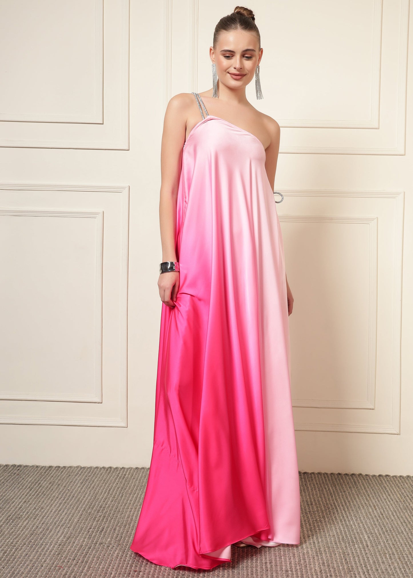 PINK OMBRE DIAMOND STRAP MAXI DRESS