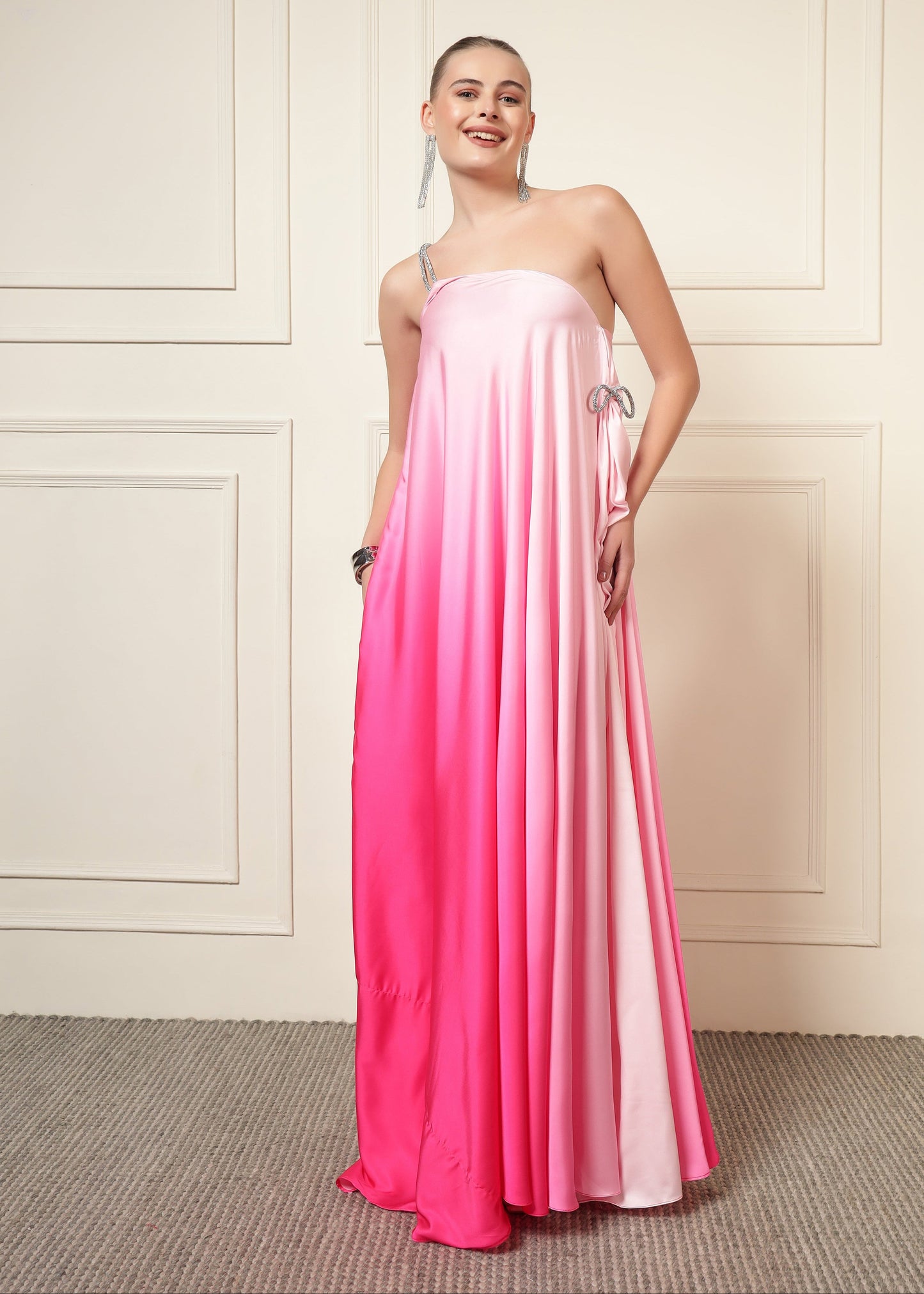 PINK OMBRE DIAMOND STRAP MAXI DRESS
