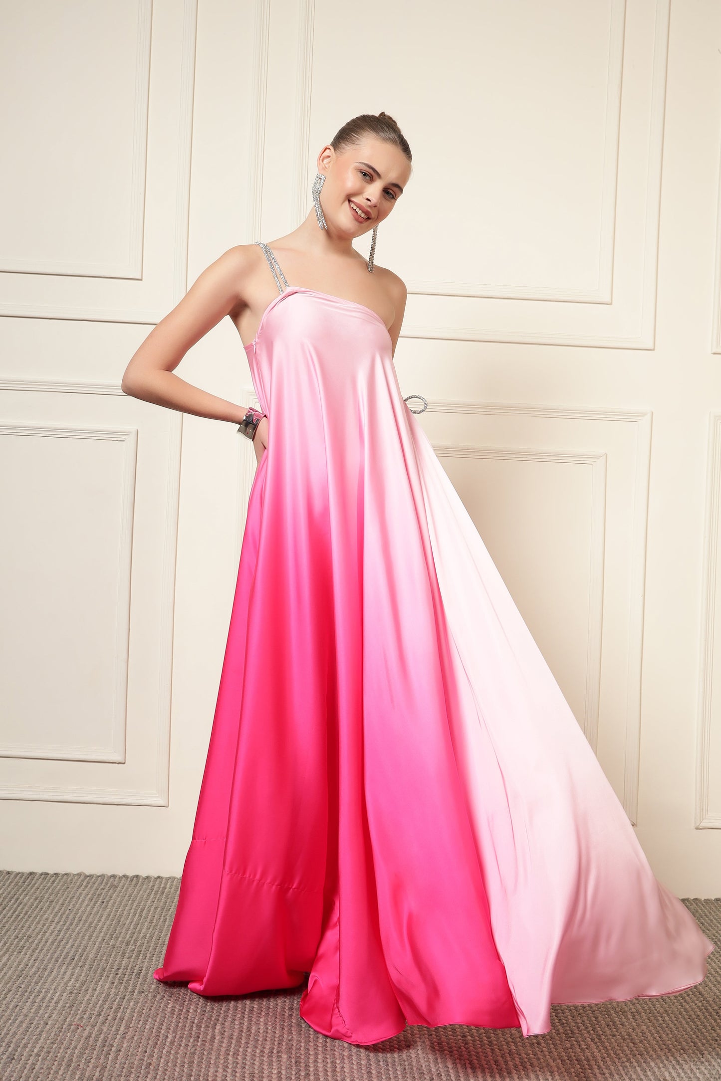PINK OMBRE DIAMOND STRAP MAXI DRESS