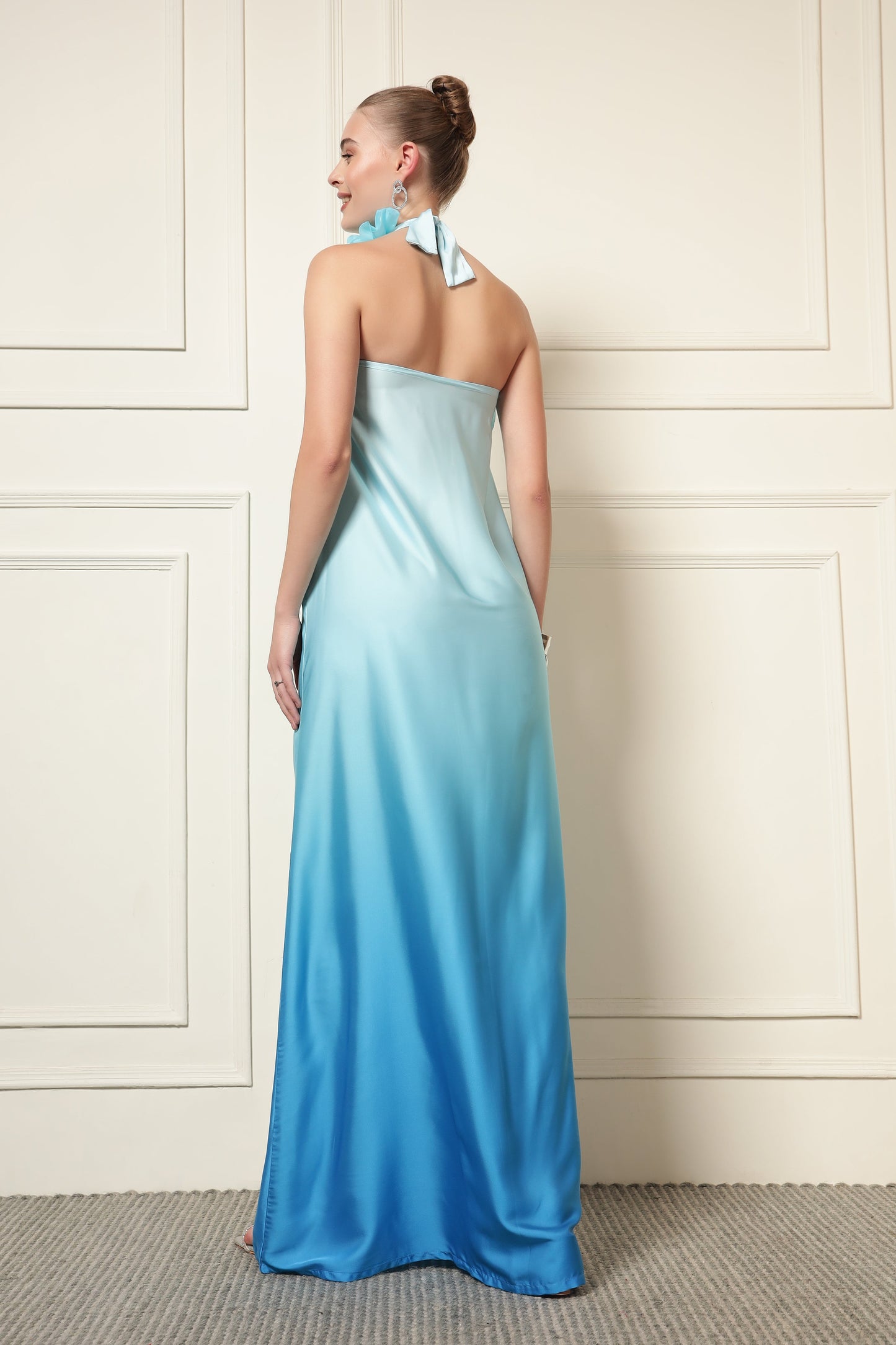 BLUE OMBRE FLOWER PATCH MAXI DRESS