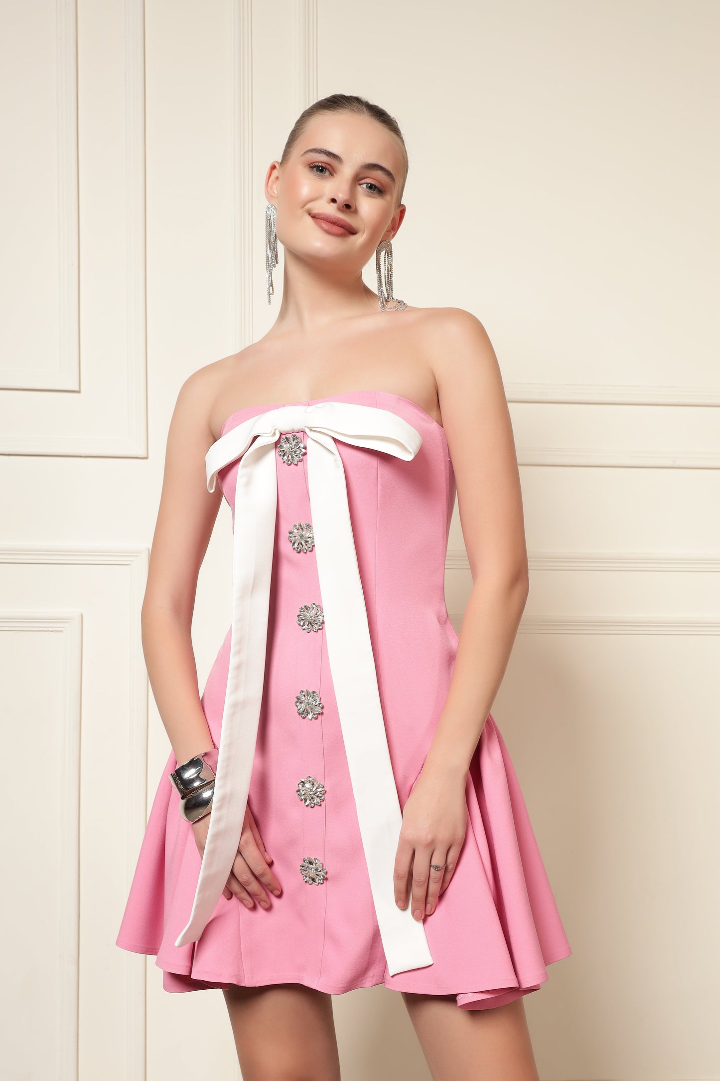 BLUSH ELEGANCE STRAPLESS MINI DRESS