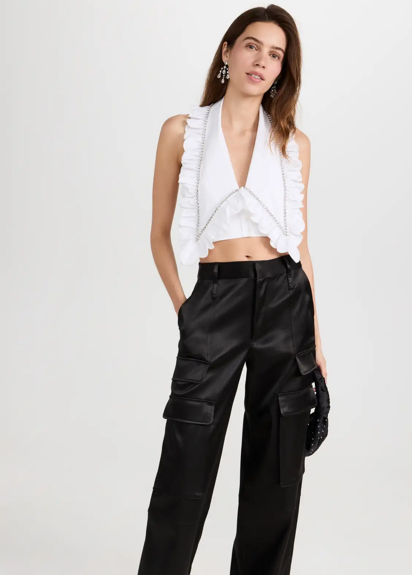 RHINESTONE WORK POPLIN TOP