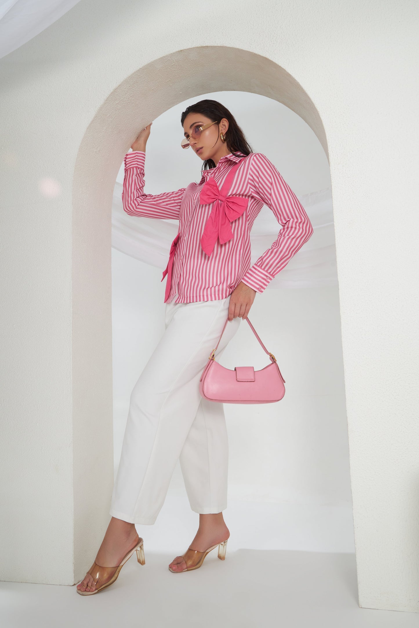 PINK STRIPES PINK BOW SHIRT
