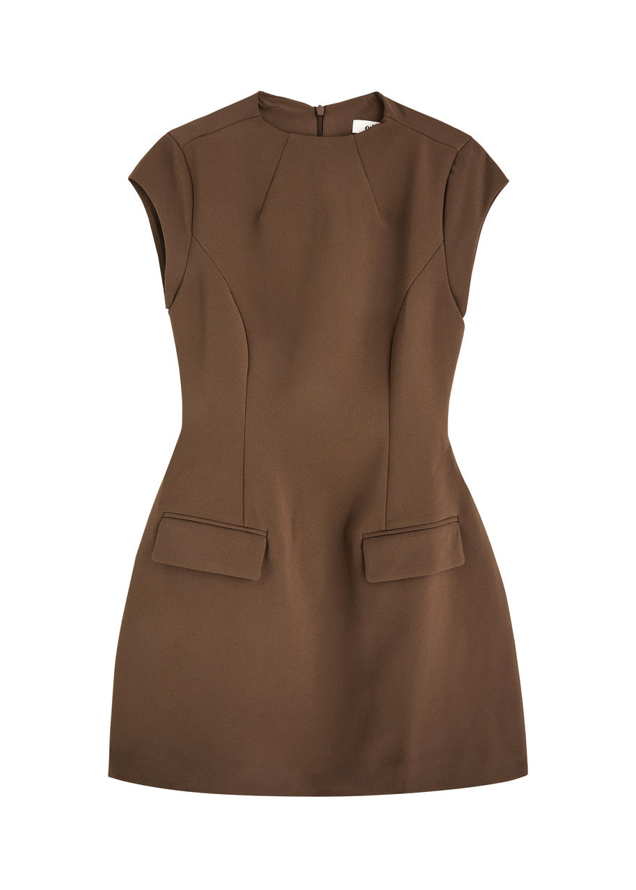BROWN CREPE MINI DRESS