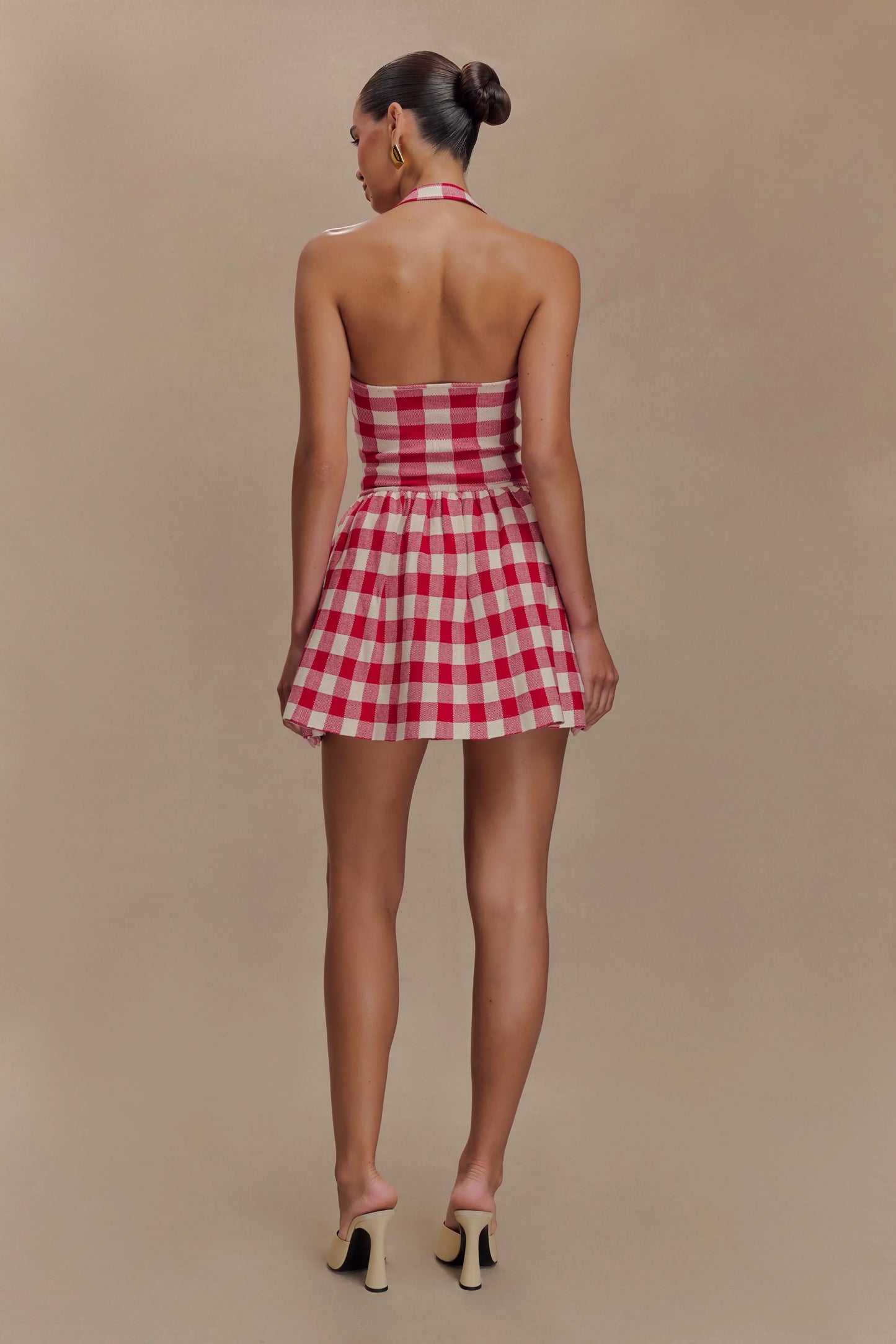 HALTER GINGHAM PRINT MINI DRESS