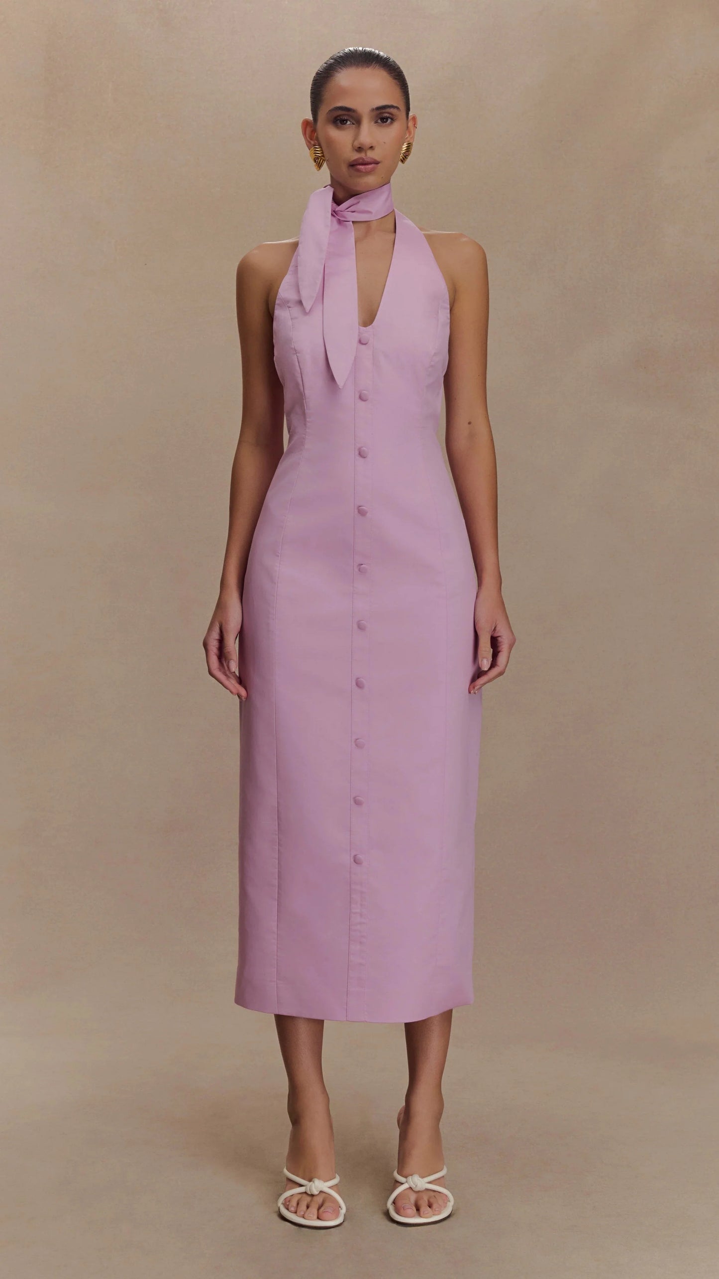 SIMONE PINK  HALTER NECK MIDI DRESS