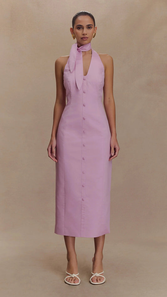 SIMONE PINK  HALTER NECK MIDI DRESS