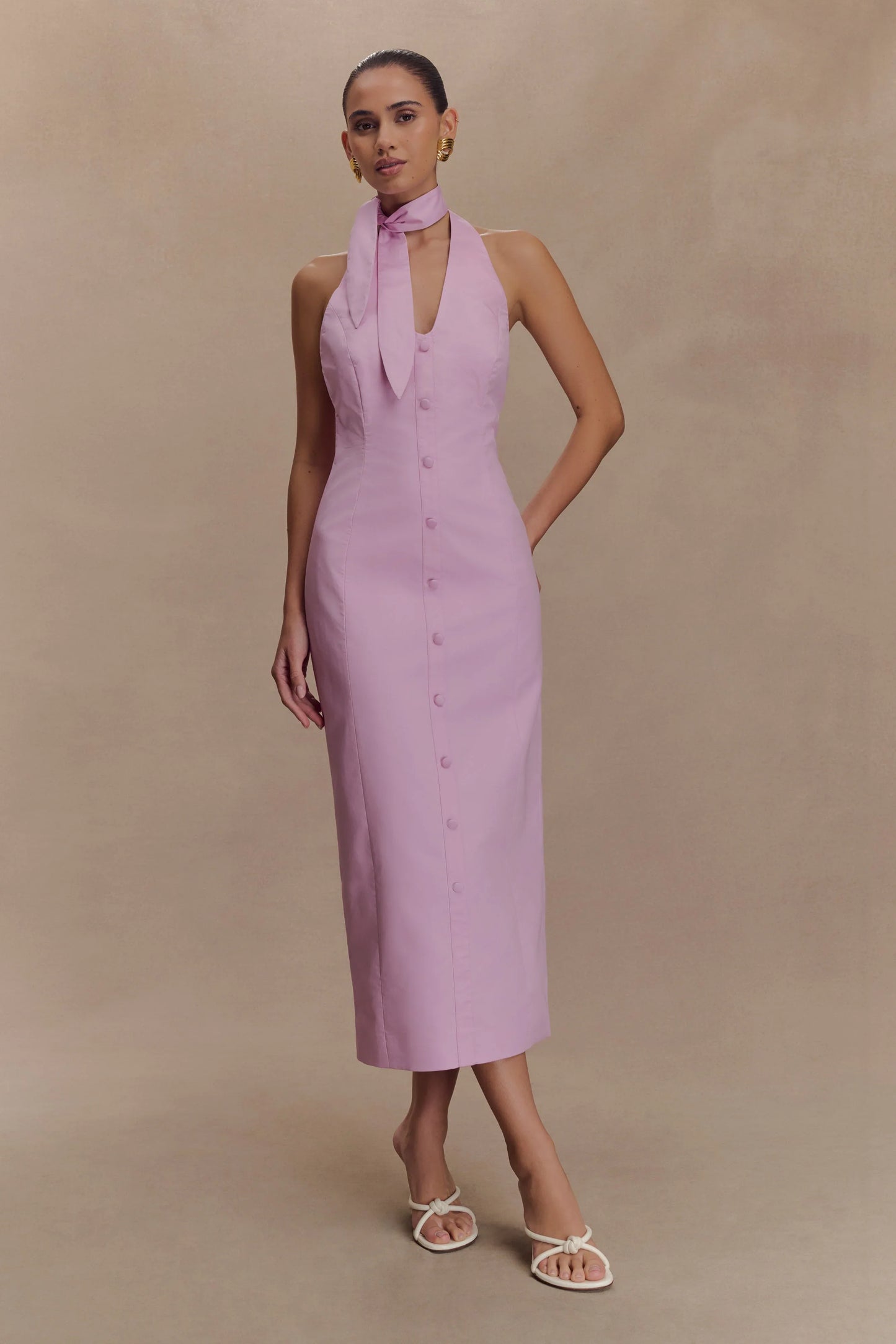 SIMONE PINK  HALTER NECK MIDI DRESS