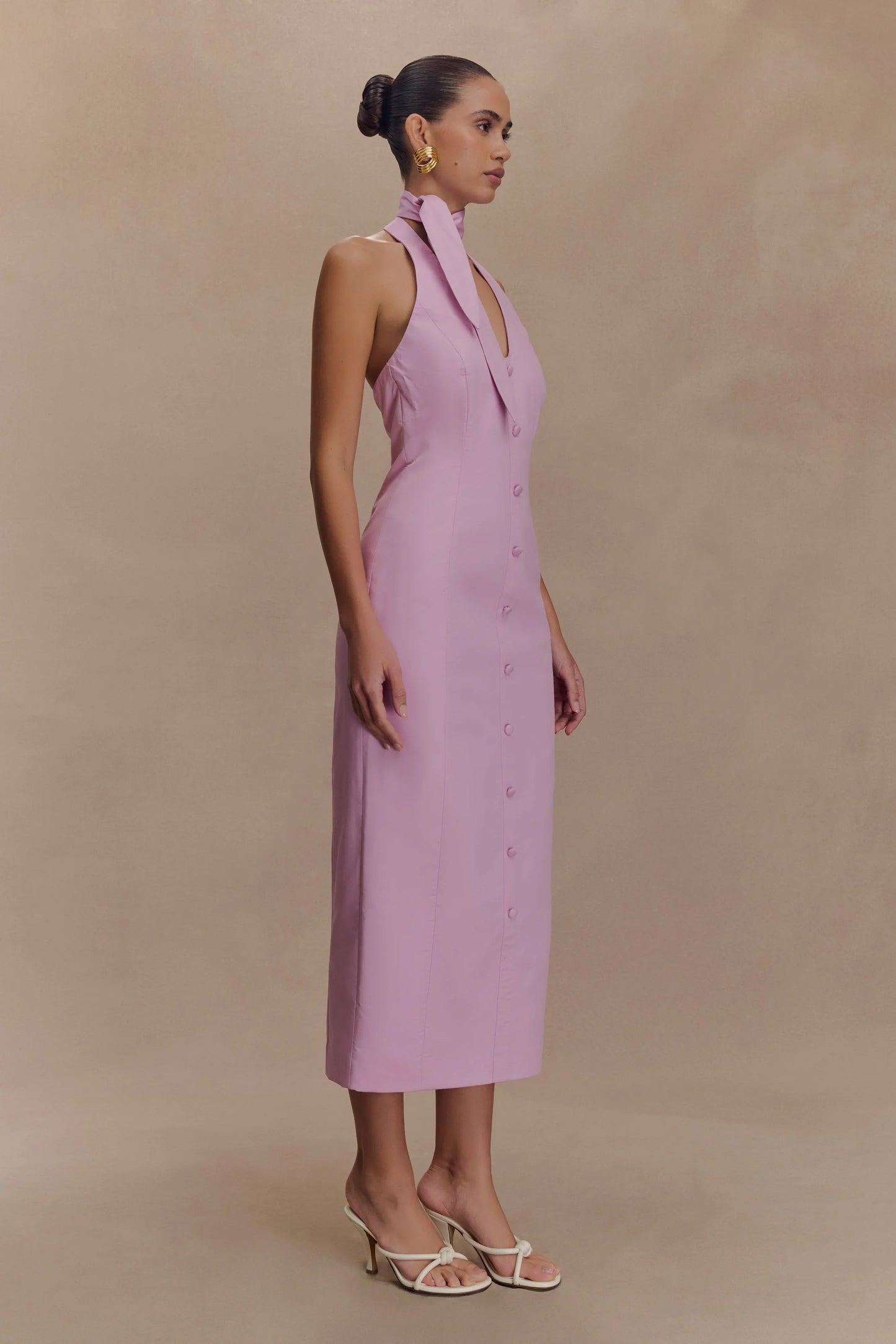 SIMONE PINK  HALTER NECK MIDI DRESS