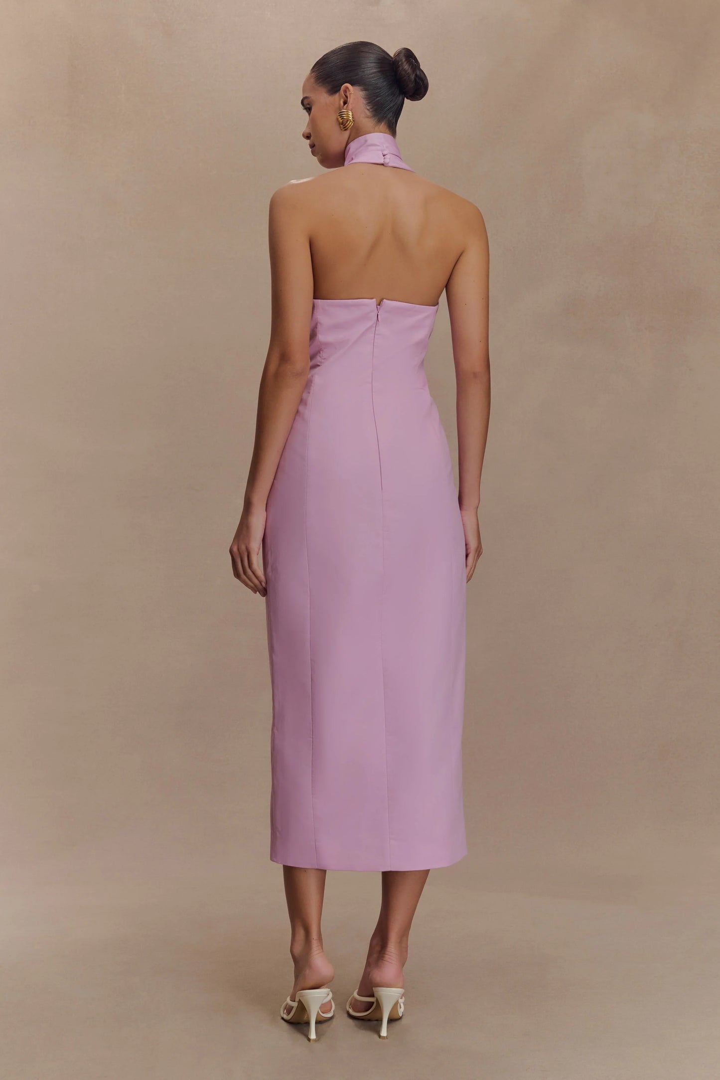 SIMONE PINK  HALTER NECK MIDI DRESS