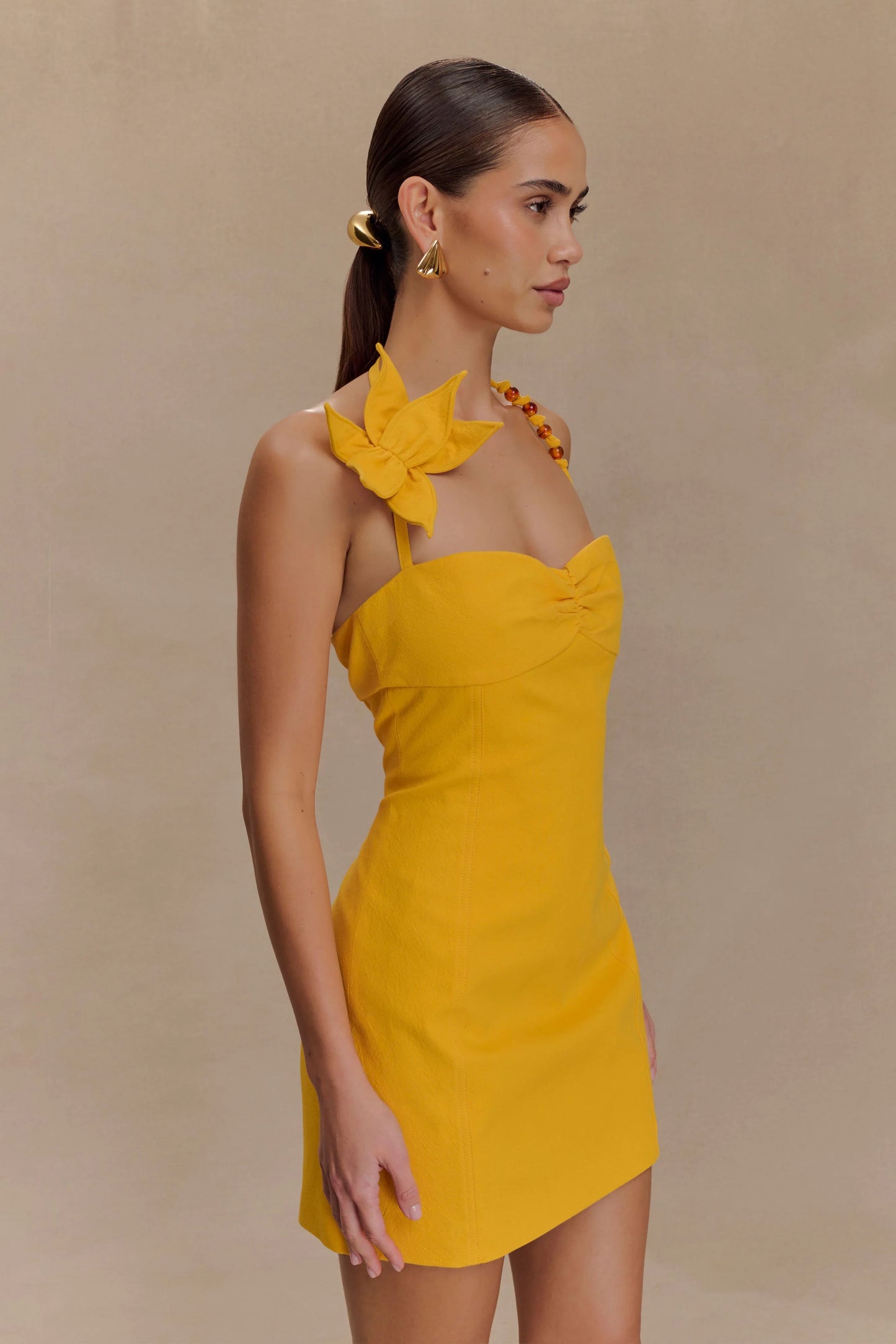 3-D FLORAL MUSTARD DRESS
