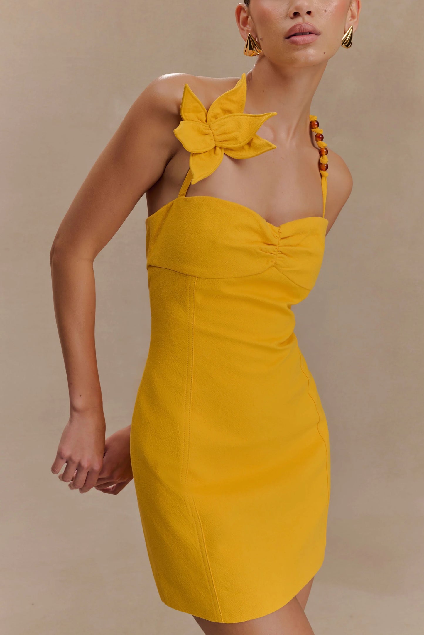 3-D FLORAL MUSTARD DRESS