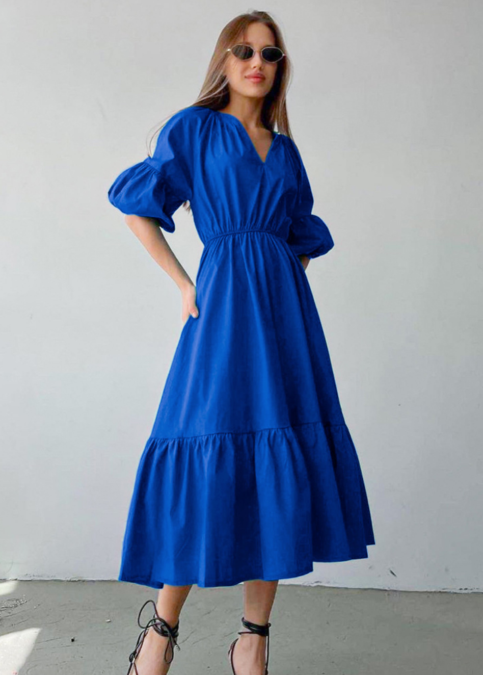 SUMMER COTTON PUFF SLEEVE MAXI DRESS
