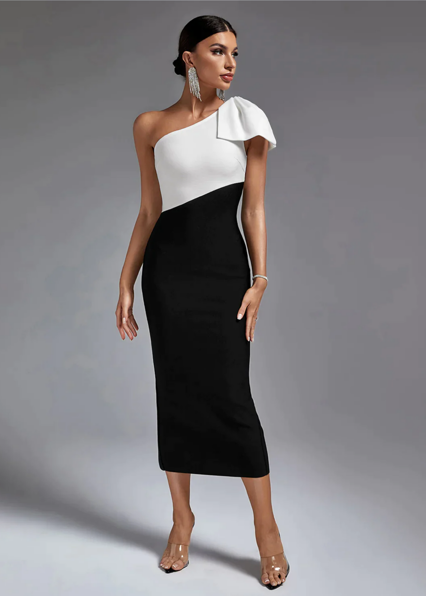 BLACK & WHITE ONE SHOULDER  DRESS