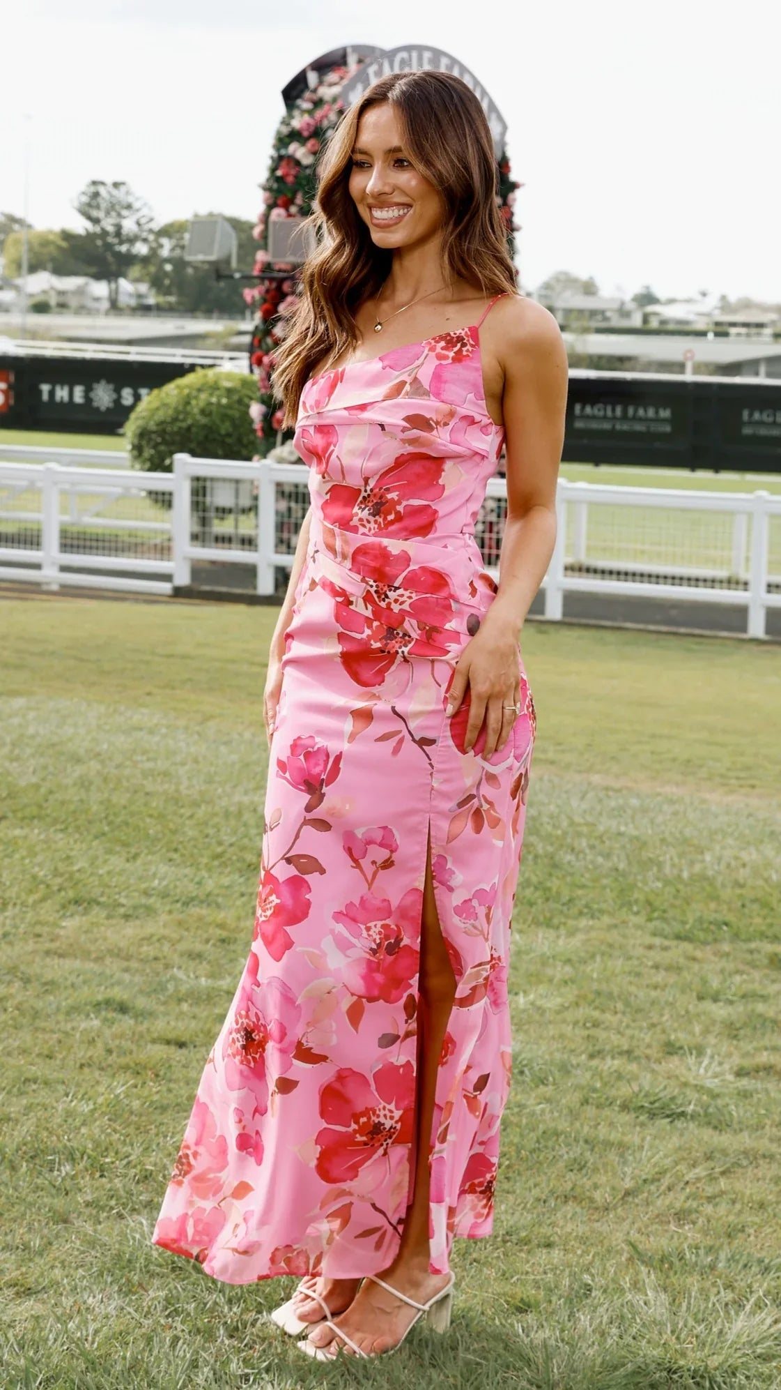 CAROL PINK FLORAL PRINT MAXI DRESS