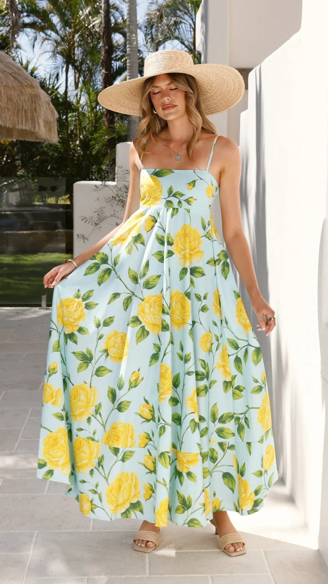 AQUA LEMON FLORAL MAXI DRESS