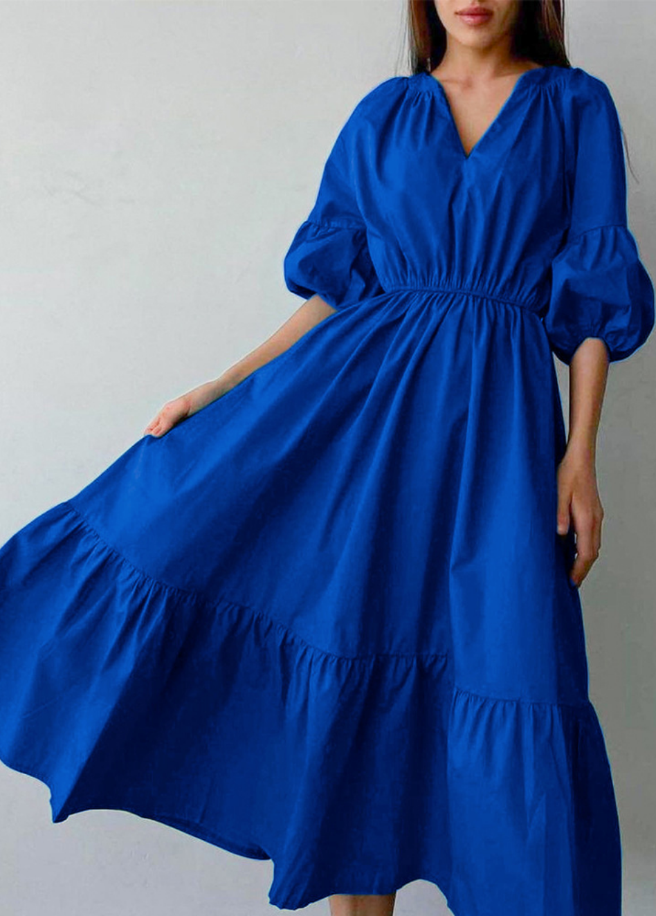 SUMMER COTTON PUFF SLEEVE MAXI DRESS