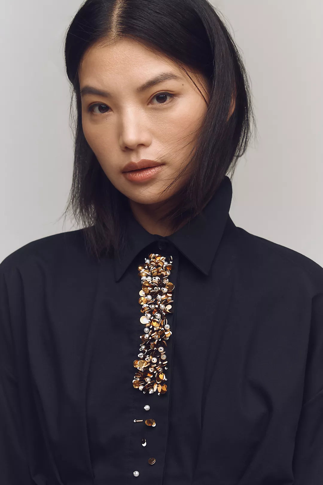 PLEATED EMBELLISHED BLOUSE SHIRT