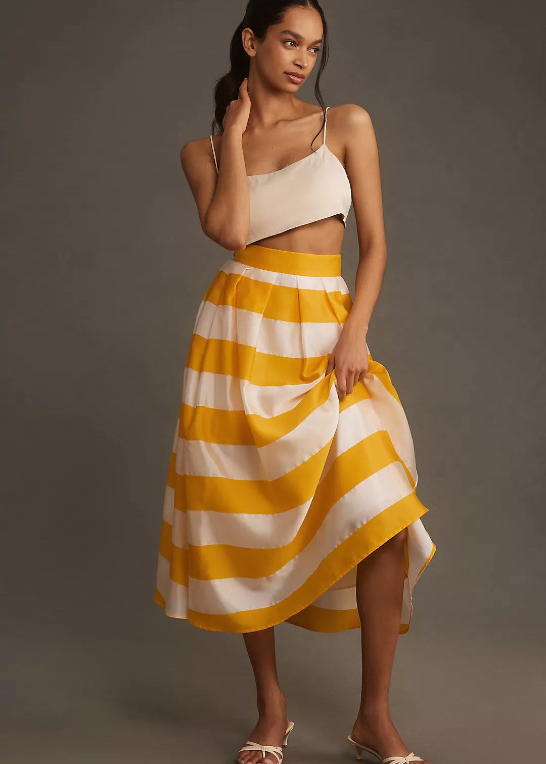 STRIPED MIDI SKIRT