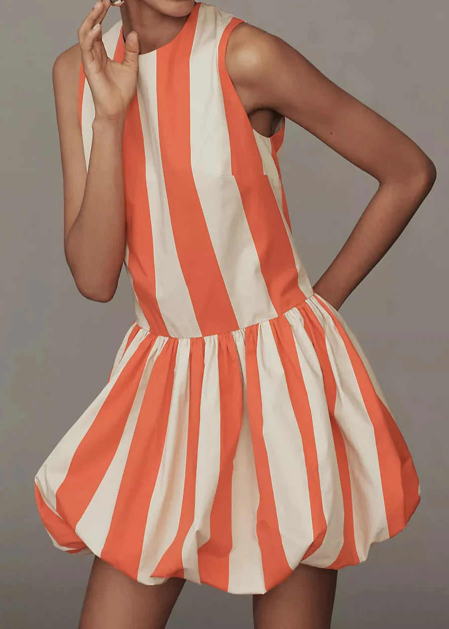 BUBBLE STRIPED CREAM ORANGE DRESS
