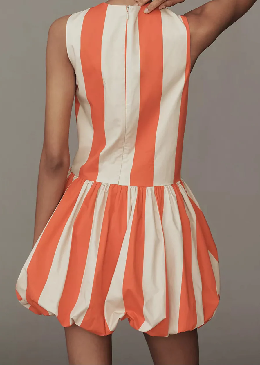 BUBBLE STRIPED CREAM ORANGE DRESS