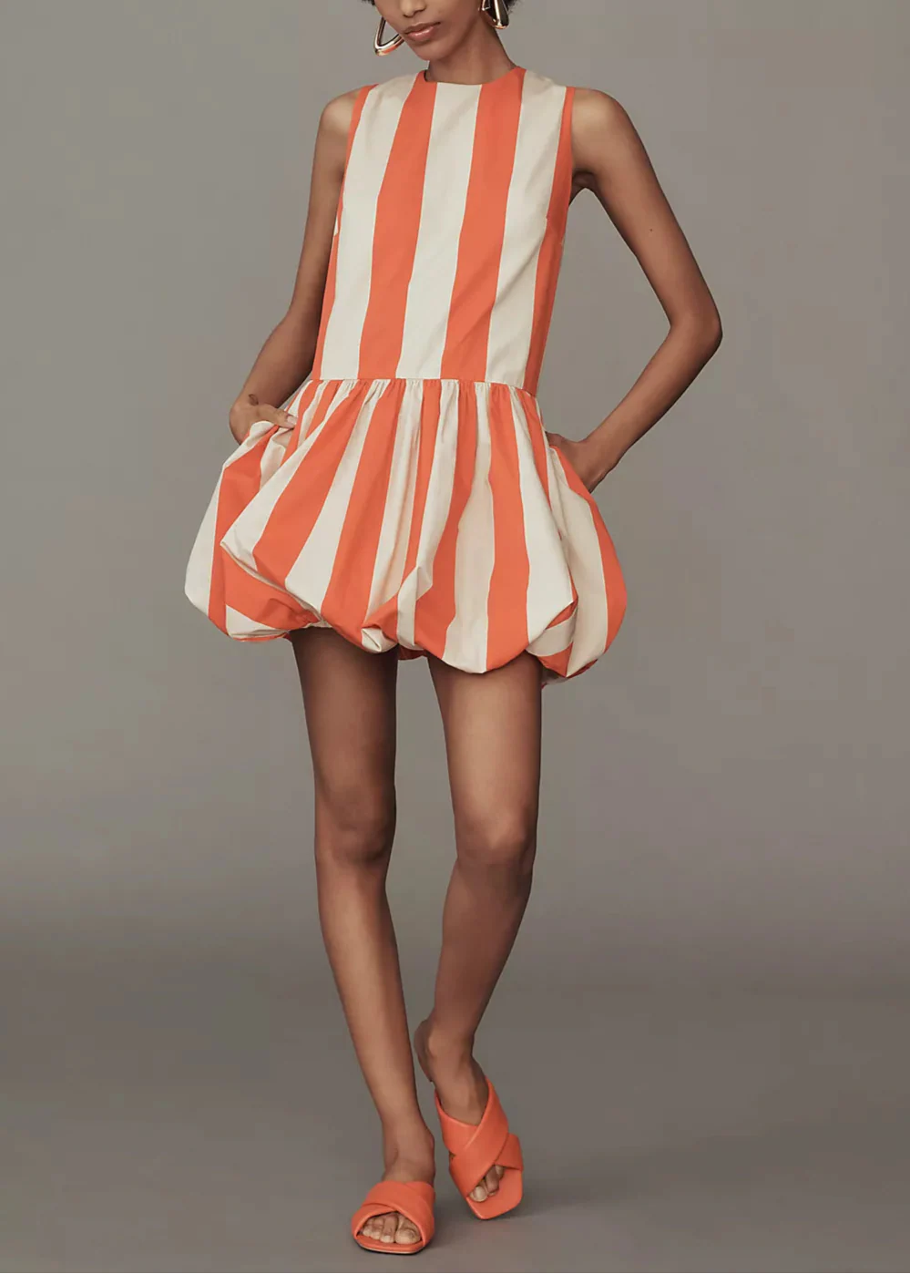 BUBBLE STRIPED CREAM ORANGE DRESS
