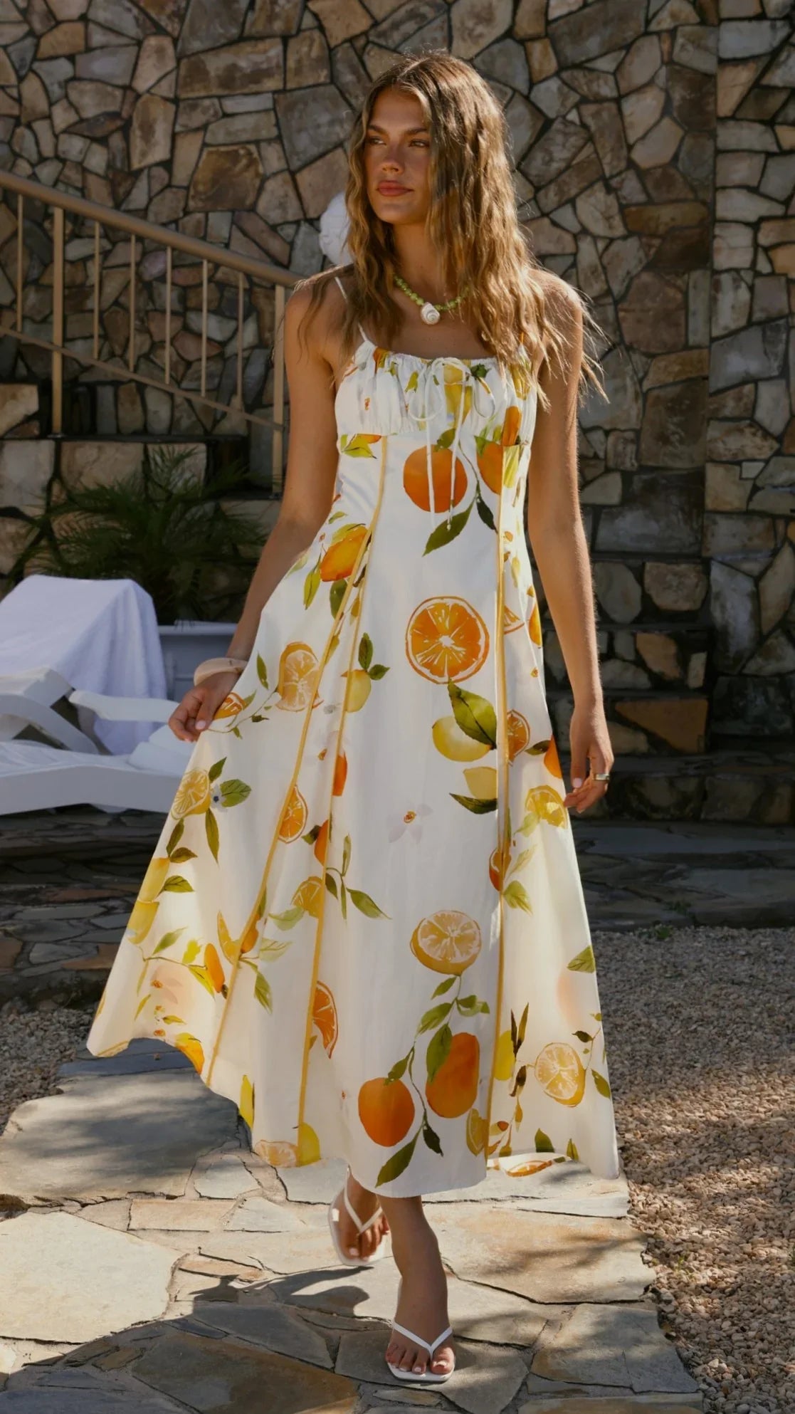 LEMON ORANGE PRINT MAXI DRESS