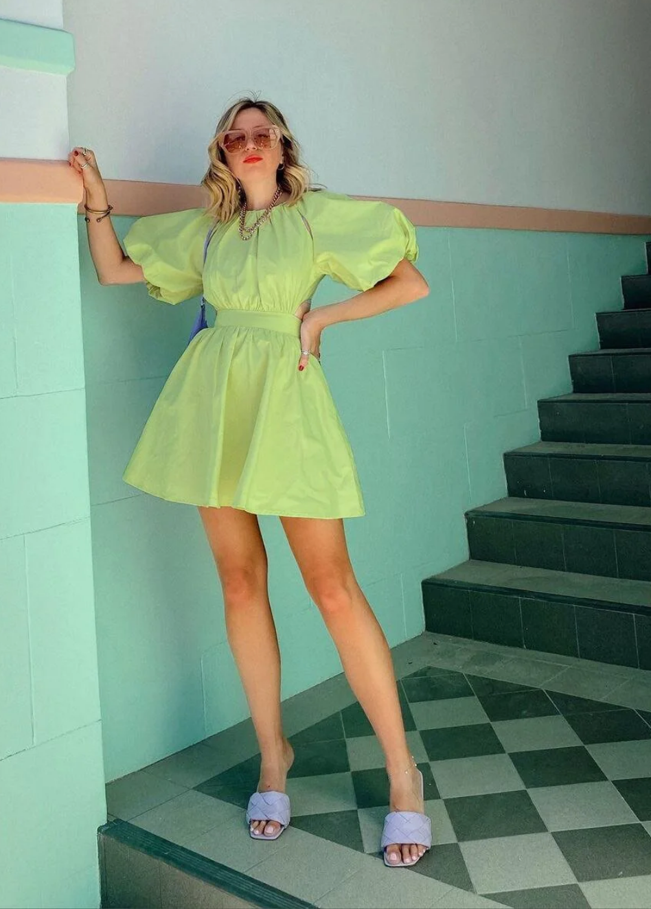 SUMMER COTTON PUFF SLEEVE MIDI DRESS