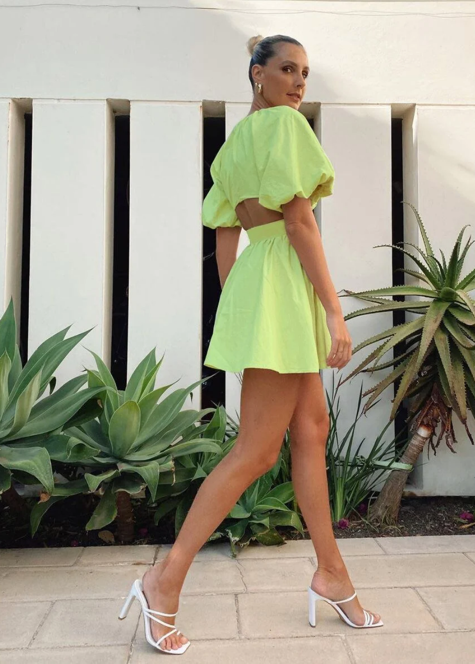 SUMMER COTTON PUFF SLEEVE MIDI DRESS
