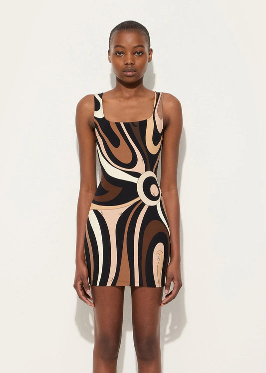 CHOCOLATE ABSTRACT PRINT DRESS
