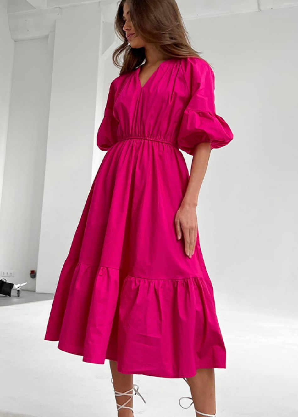 SUMMER COTTON PUFF SLEEVE MAXI DRESS