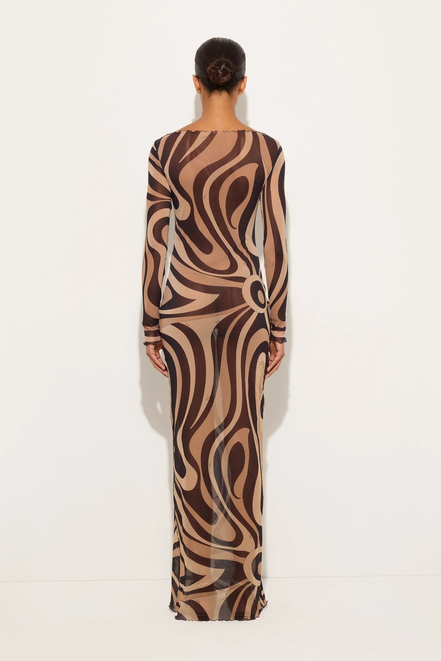 BROWN BEIGE PRINT MAXI DRESS