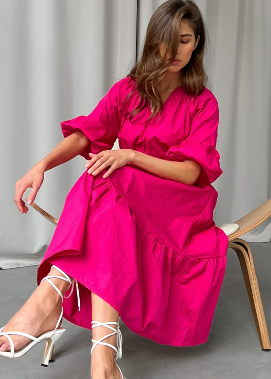 SUMMER COTTON PUFF SLEEVE MAXI DRESS