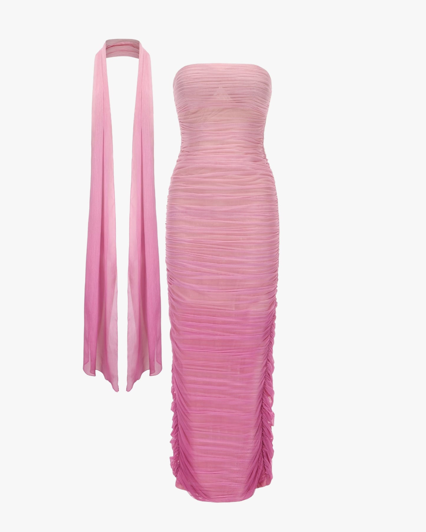 PINK OMBRE BODYCON RUCHED DRESS