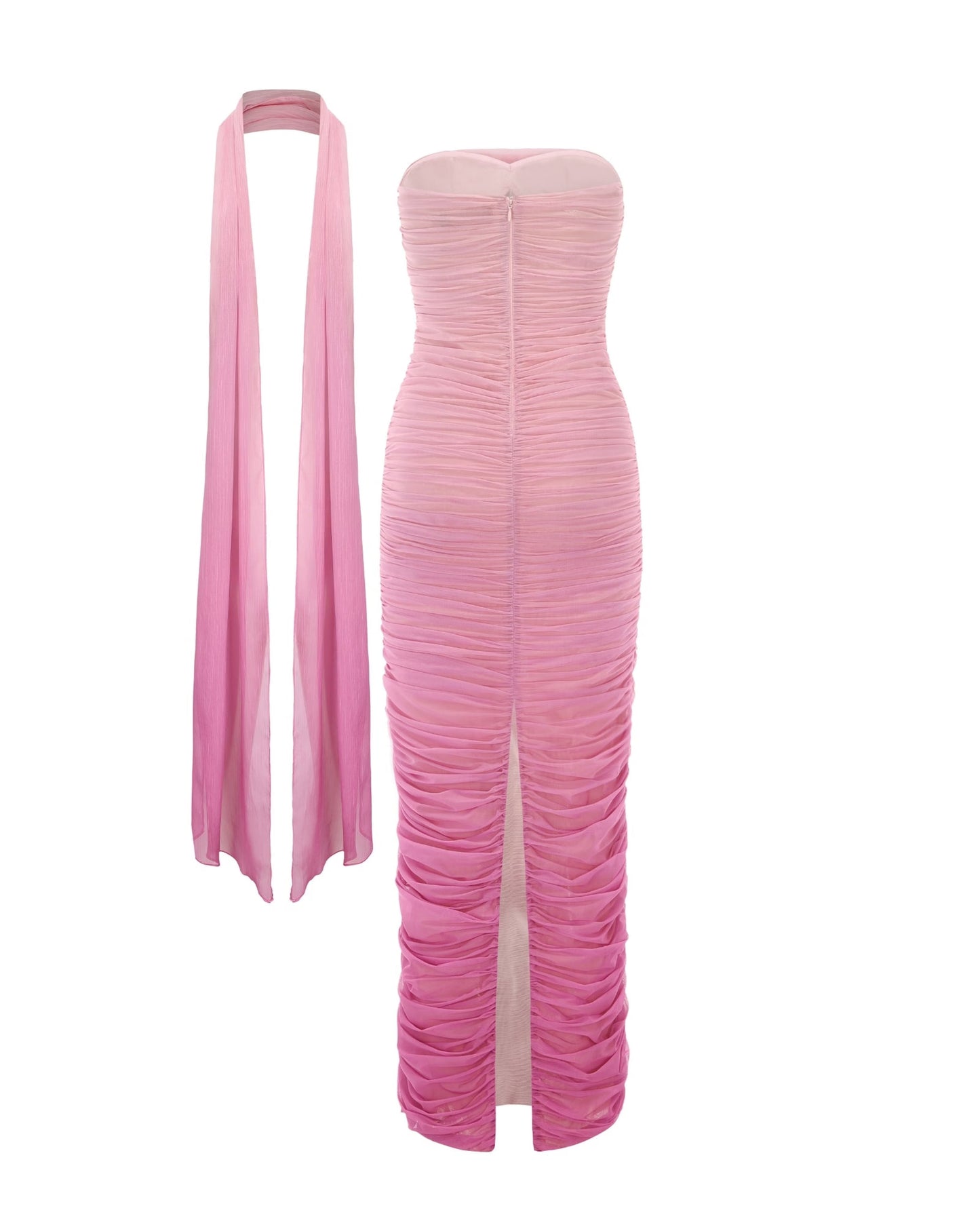 PINK OMBRE BODYCON RUCHED DRESS