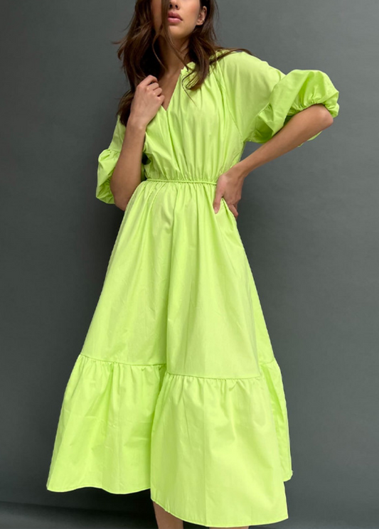 SUMMER COTTON PUFF SLEEVE MAXI DRESS