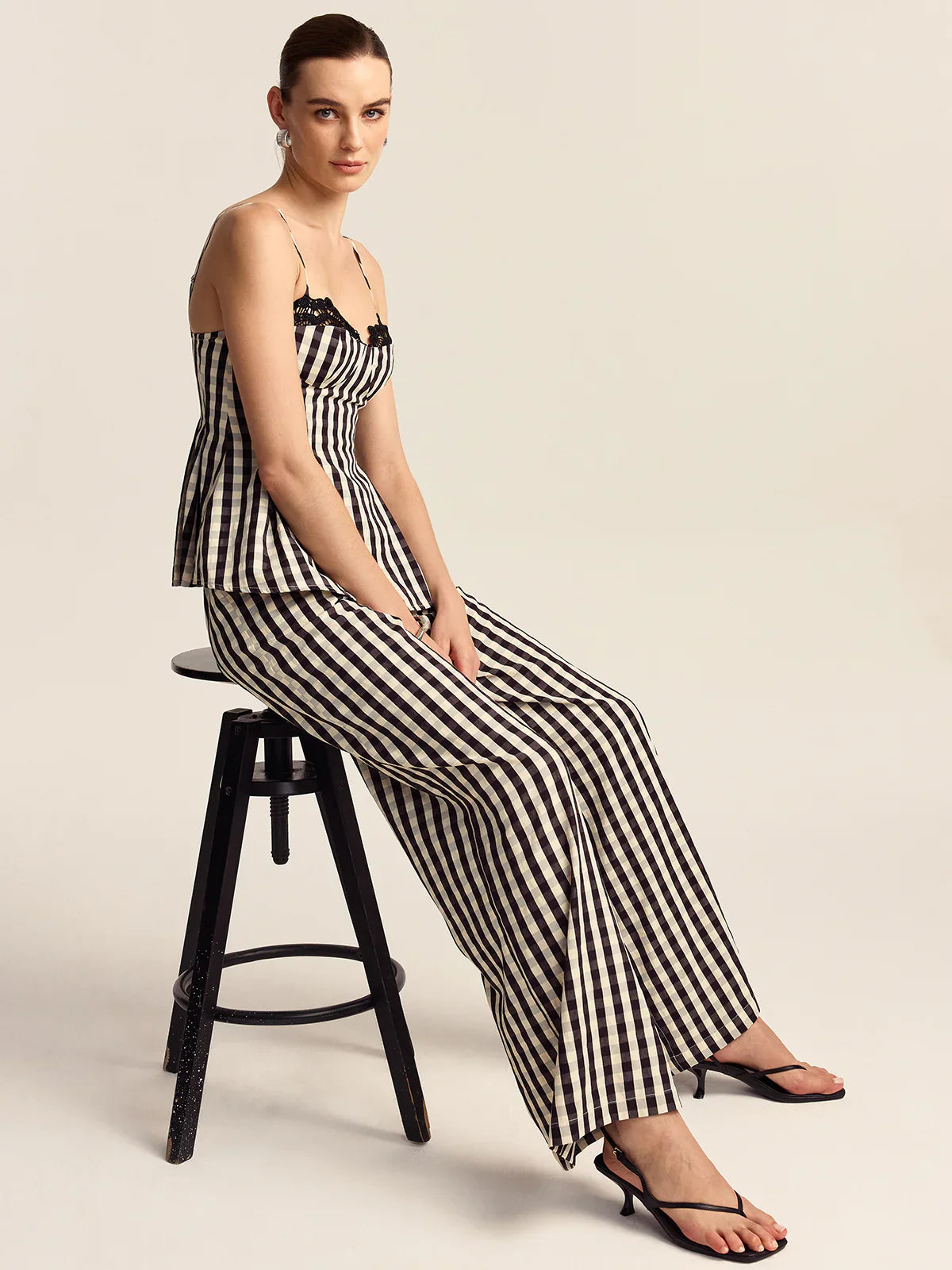 GINGHAM WIDE LEG PEPLUM CO-ORD