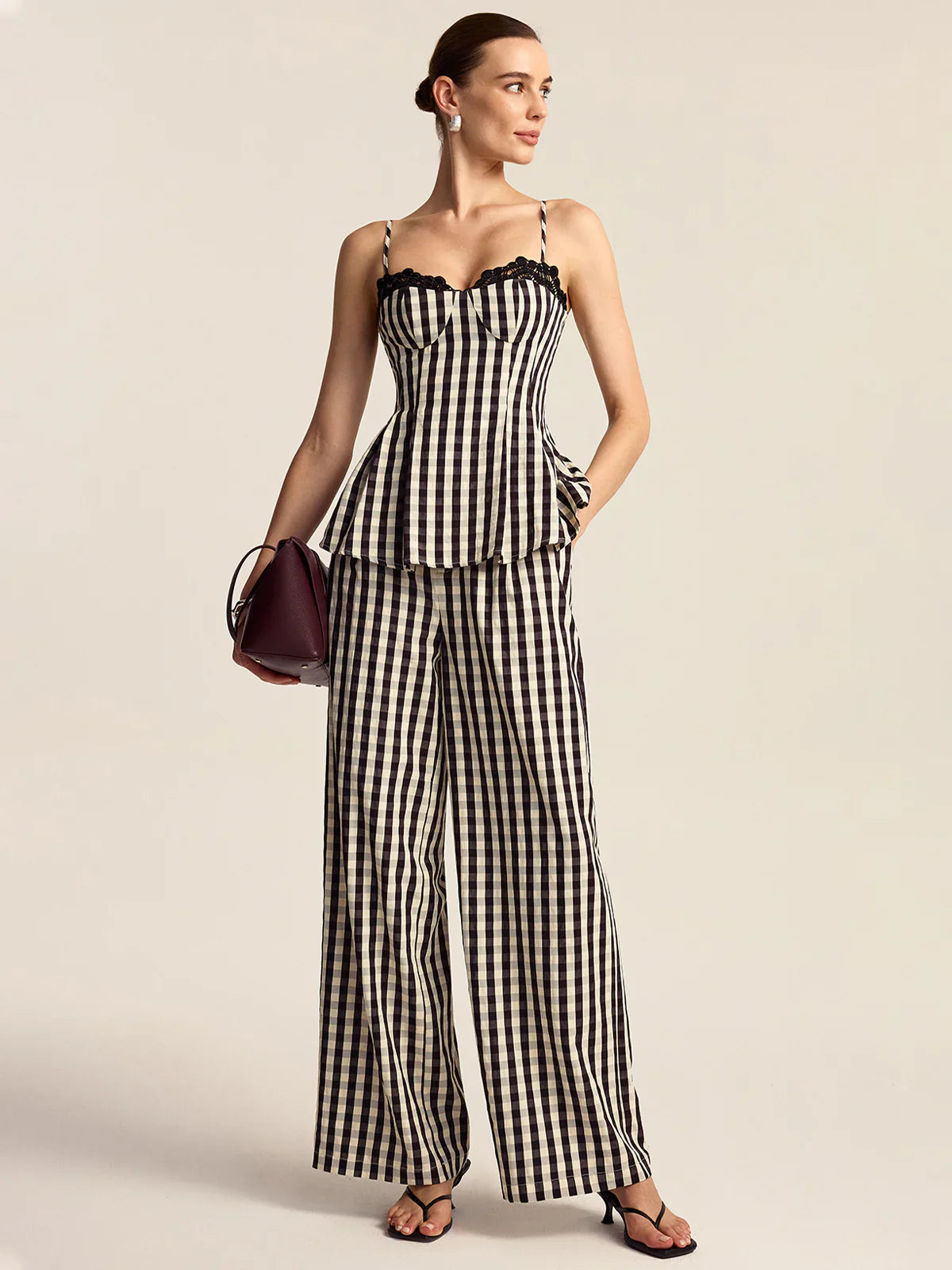 GINGHAM WIDE LEG PEPLUM CO-ORD
