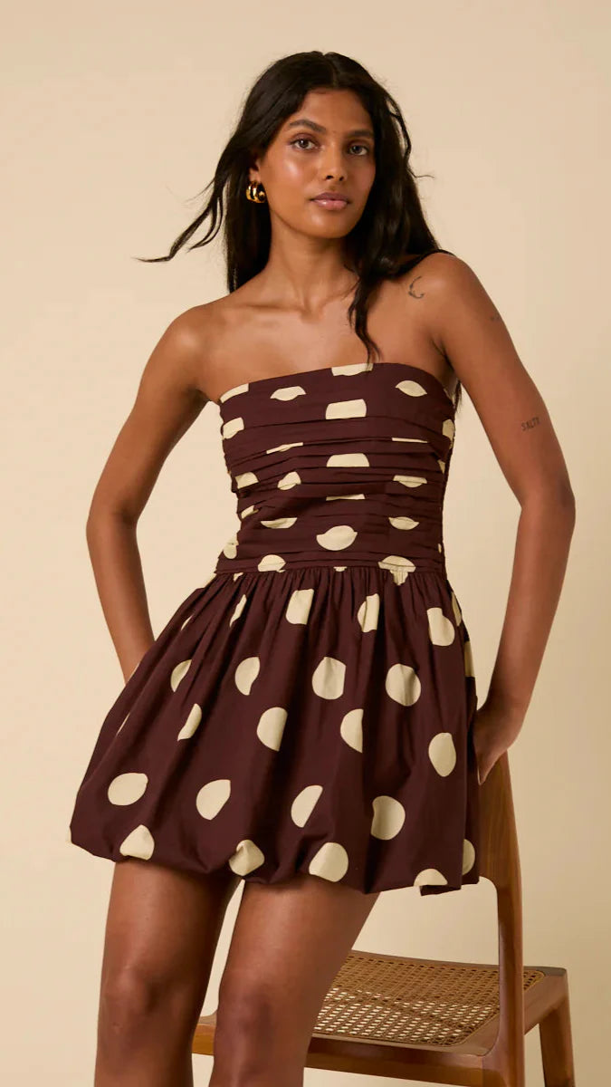 BROWN POLKA DOTS BUBBLE DRESS