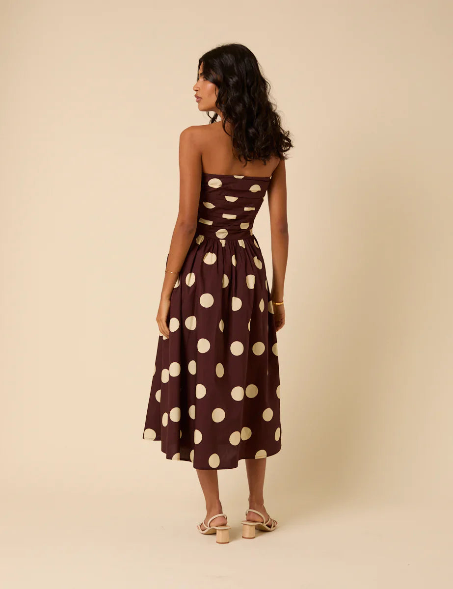 BROWN POLKA DOTS BANDEAU DRESS