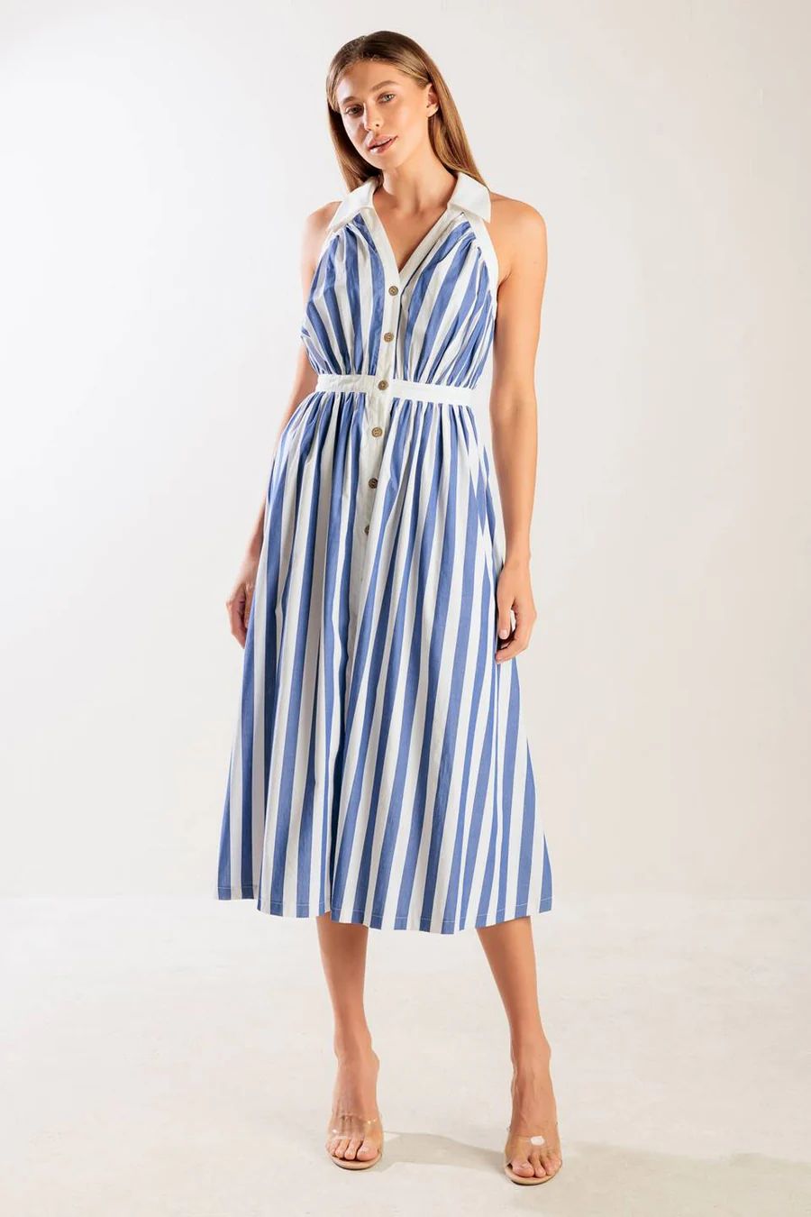 COASTAL STRIPE HALTER DRESS