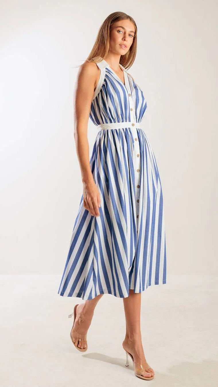 COASTAL STRIPE HALTER DRESS