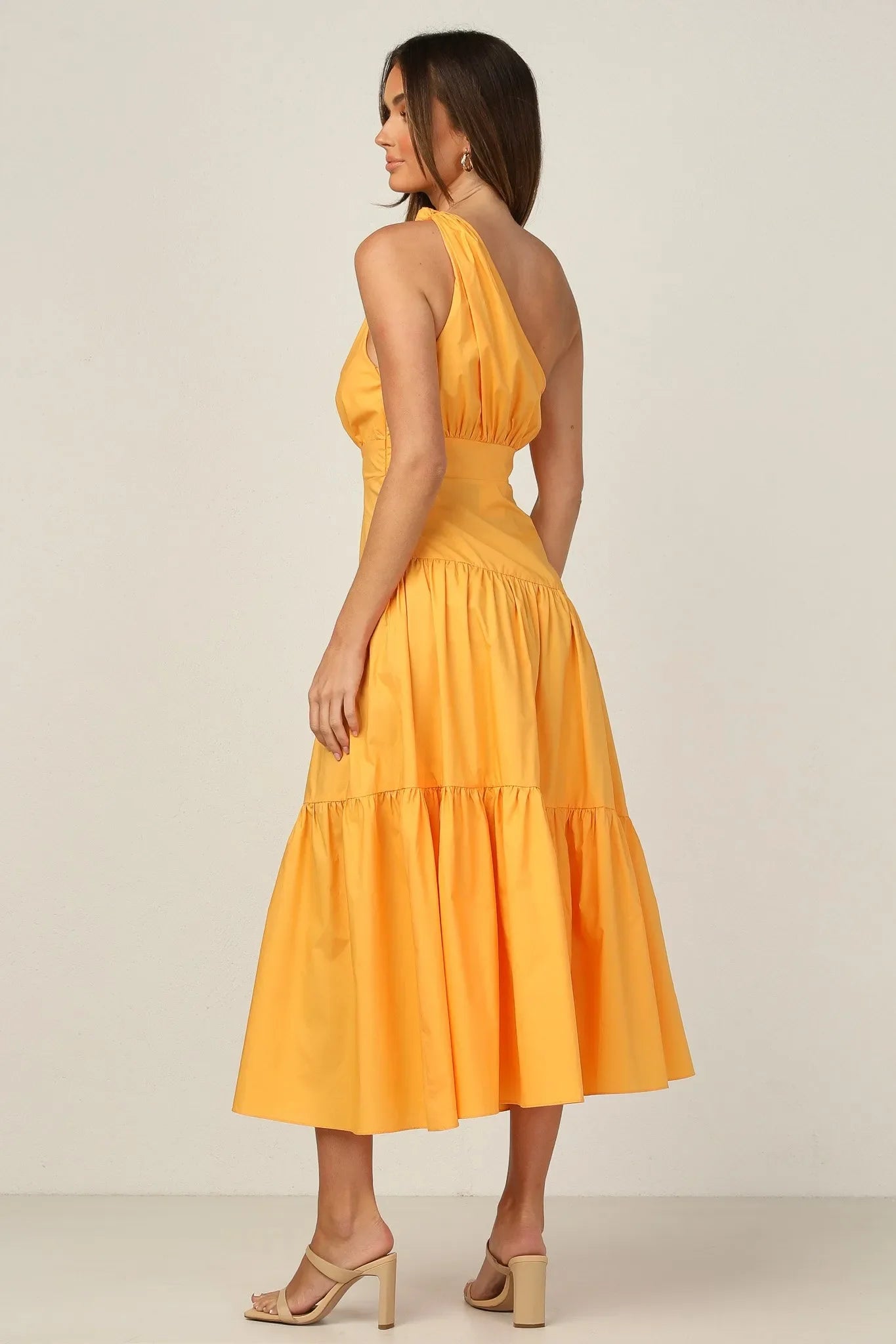 ONE SHOULDER RUCHED YELLOW DRESS