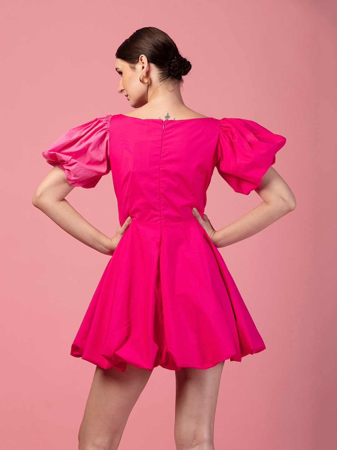 TWO TONE COTTON FUCHSIA DRESS