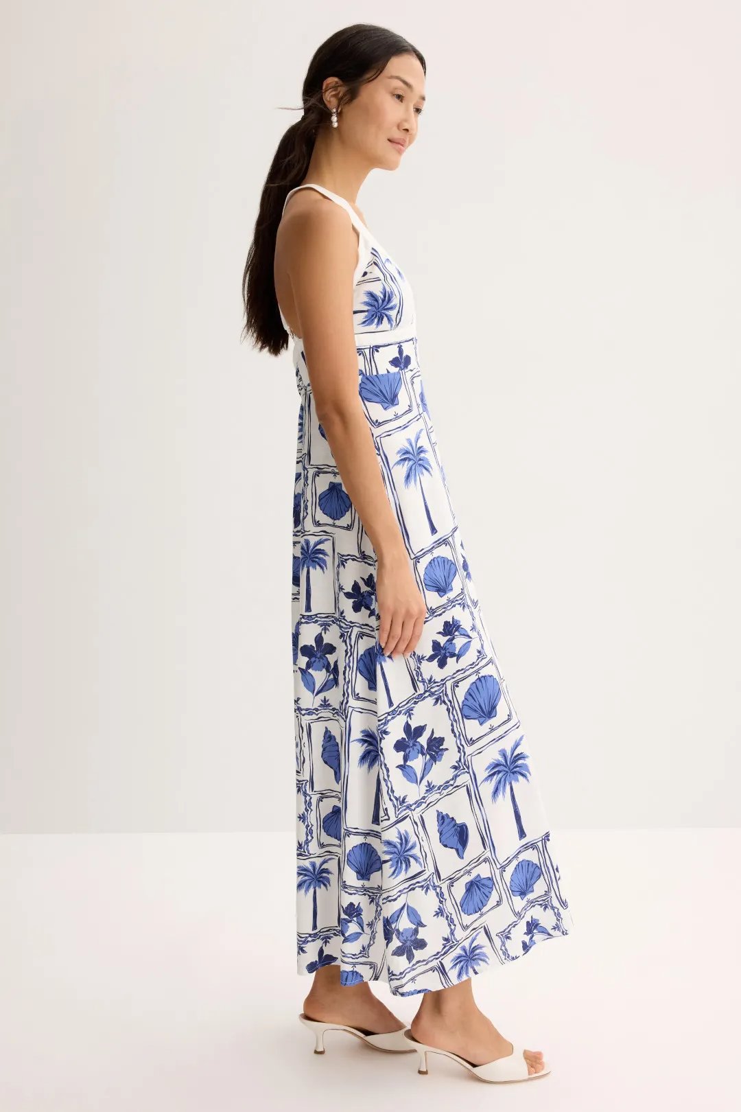AZURE TILE PRINT FLOWY MAXI DRESS